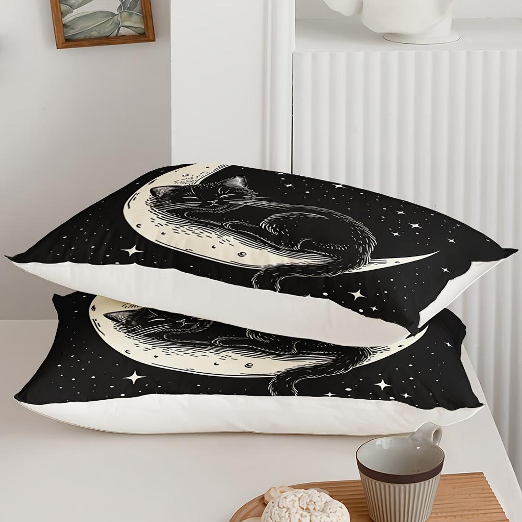 Black Cat Moon Digital Printed Bedding Set Soft Cozy Duvet Cover Set King Queen Twin Single Size Bithday Gift Room Decoration