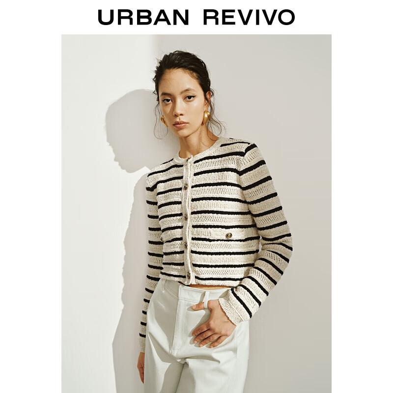

UR 2025 Spring Women s Color-Block Stripe Textured Button-Knit Cardigan XL