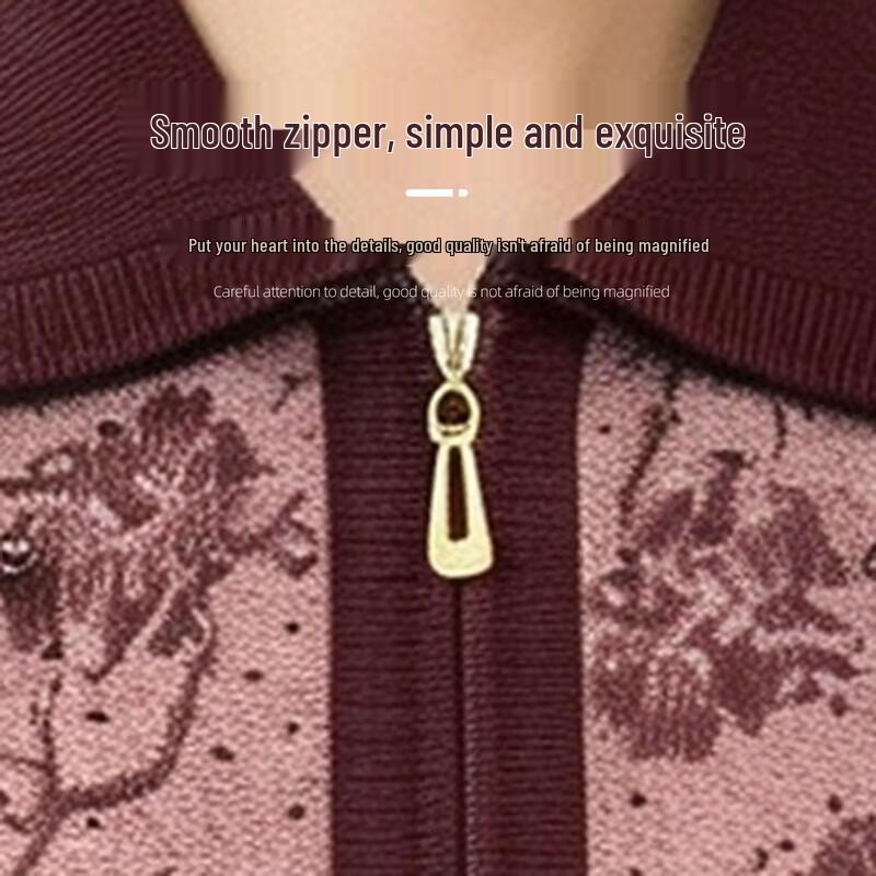 Yuzhaolin Elderly Women's Autumn Knit Zipper Cardigan