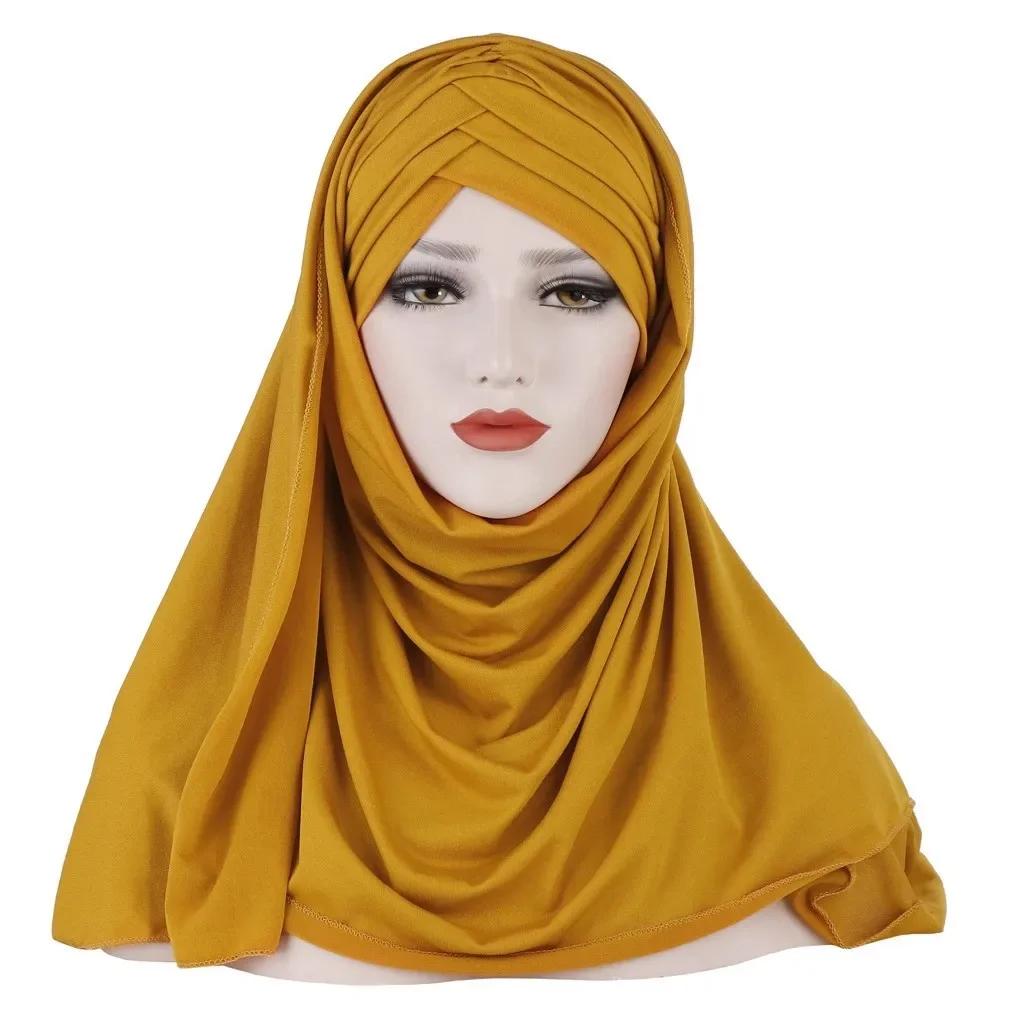 Sofort-Hijab Jersey-Hijabs Für Frauen Kreuz Stirn Pailletten-Turban Muslimische Frauen Hijab-Schal Türkischer Baumwoll-Hijab Für Frauen