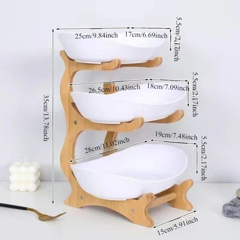 3-Tier Bamboo Fruit Basket, Simple Serving Tray for Living Room, Kitchen Counter & Party, Snack & Fruit Storage Organizer