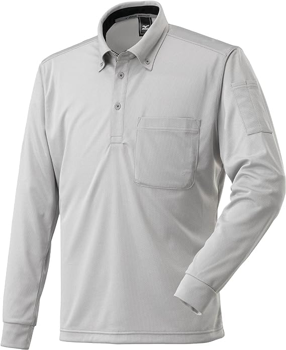 

Mizuno NaviDry Long Sleeve Polo Size Silver Button-Down Shirt, L, (04), F2JA2185, Moisture-Wicking, Quick-Drying