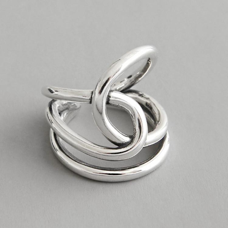 Fashion Personality Geometric Double Cross 925 Sterling Silver Jewelry Creative Woven Winding Opening Rings TYB395