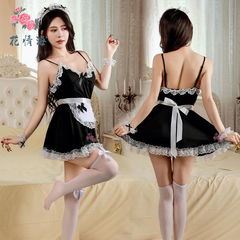 Sex lingerie black pure lust sexy maid outfit cosplay bed seduction woman