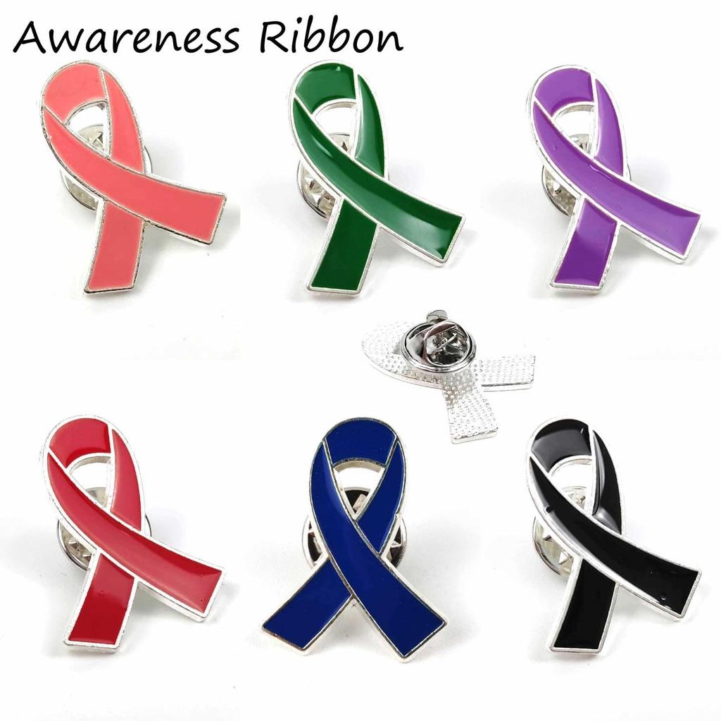[F NODE] Simple Ribbon Pin Badge for Breast Cancer Awareness, Charity Awareness Ribbon, Environmental Protection, Transplant Medicine, Domestic
