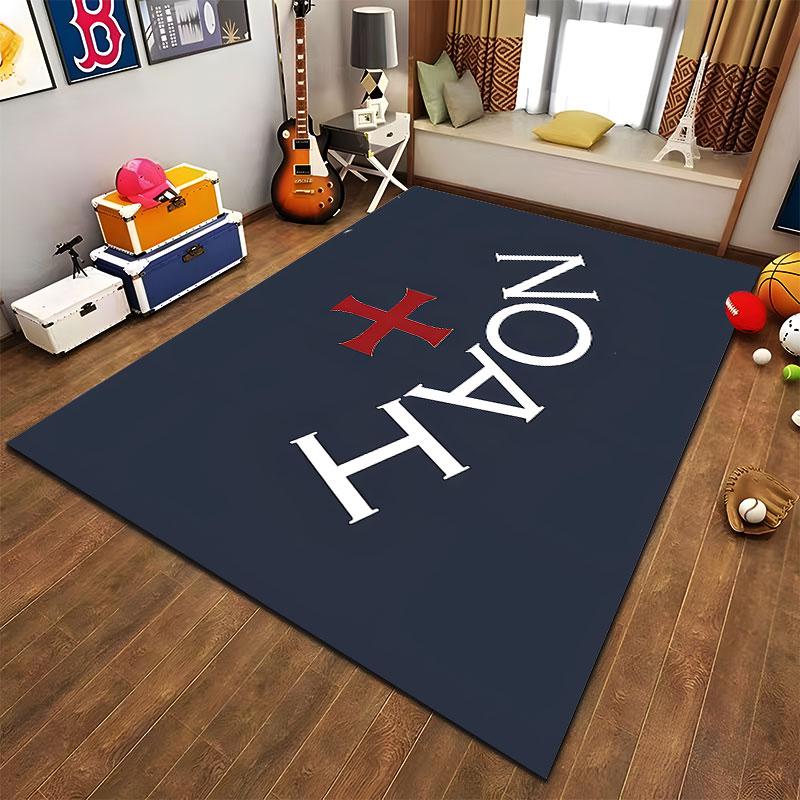 Noah NOAH Lettering Red Cross on Navy Accent Carpet, Navy Red Cross Serif Style Design, Home Decor, Cozy Floor Decor, All Seasons Gift