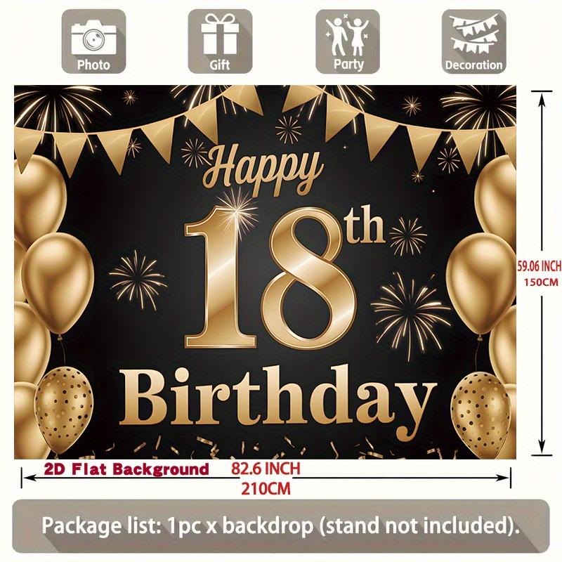 18th Birthday Party Backdrop Gold Black Polyester Banner 229.87 X 179.83 Cm Photo Booth Decoration