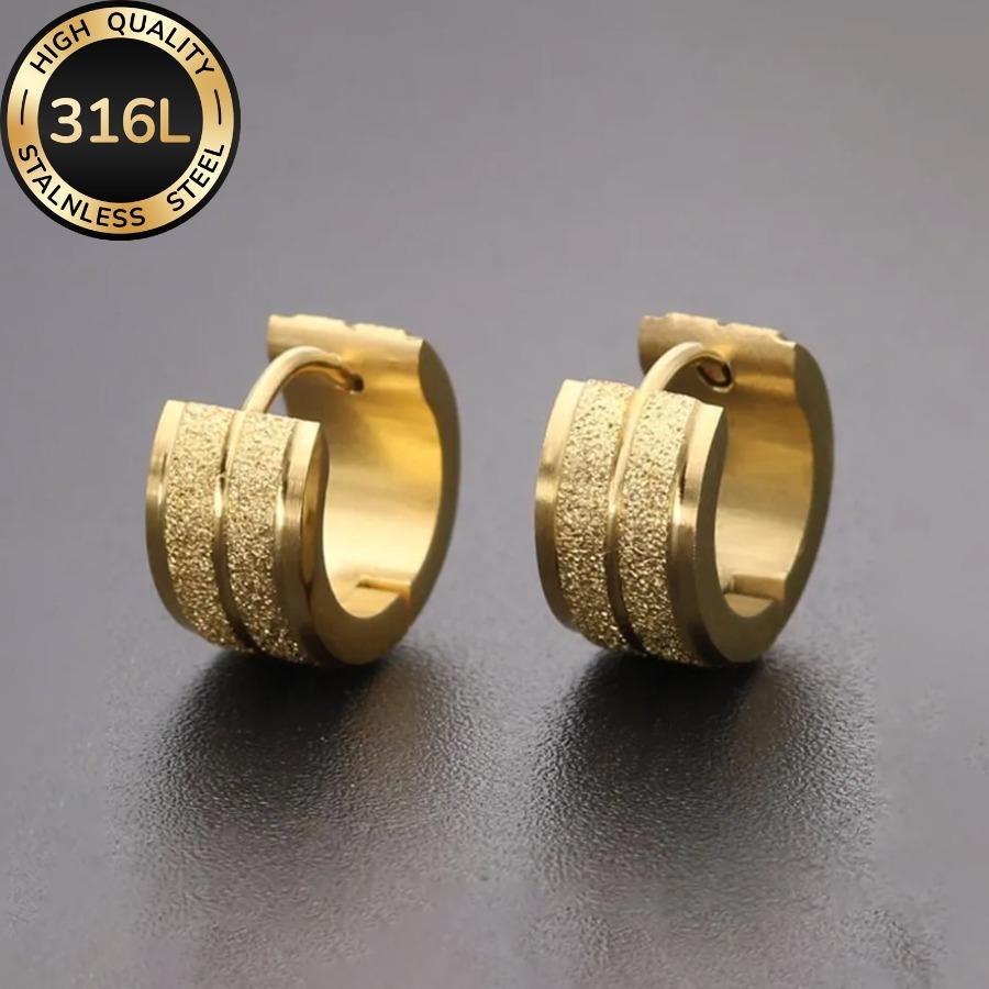 1 Pair of 316L Minimalist Hip-hop Style High-quality 316L Stainless Steel Golden Earrings, Double-layer Matte Finish, Unisex Versatile Earrings