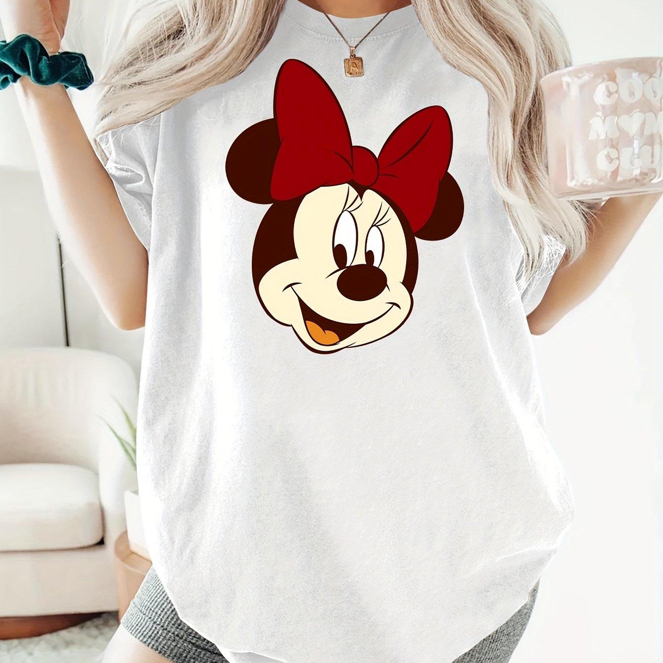 

2025 Disney Мінні Маус Жіночі Милі Мультяшні Топи для Дівчат Повсякденні Жіночі Футболки 100% Чиста Бавовна З Принтом Дозвілля Футболка L