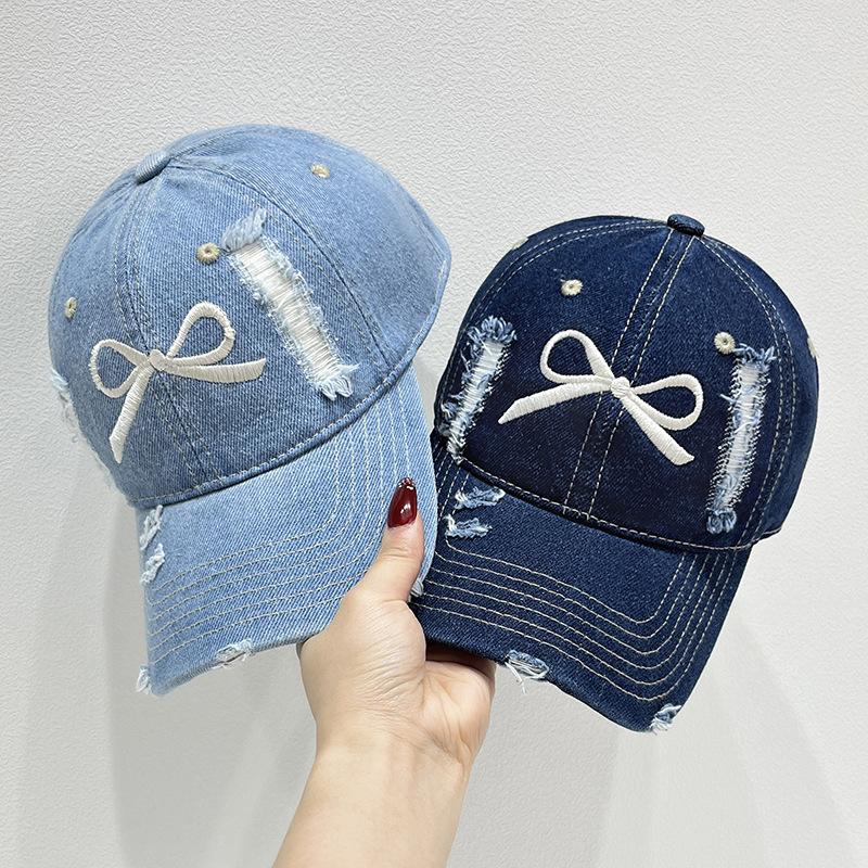 Ležérní baseballová čepice s výšivkou mašle, 100% polyester, klobouk pro venkovní sporty a volný čas