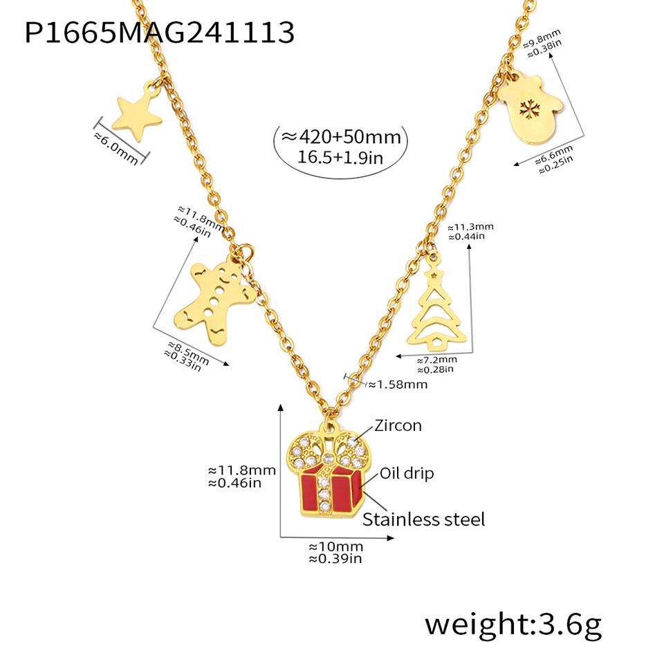 Sweet Women s Christmas Theme Charms Necklace 18k Gold Plated Stainless Steel Reindeer Bell Pendant Chains Necklaces For Women