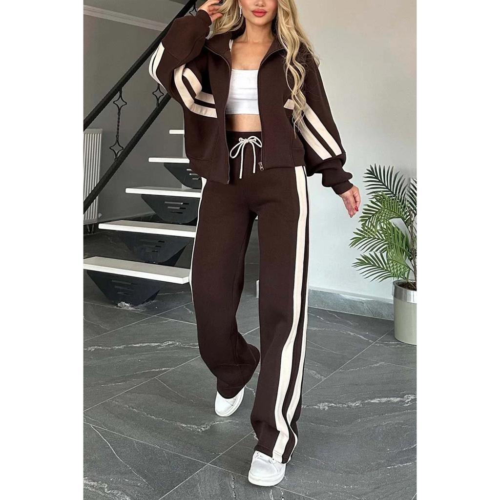 Two-piece Women's Hoodie Set With Zipper Cardigan And Trousers