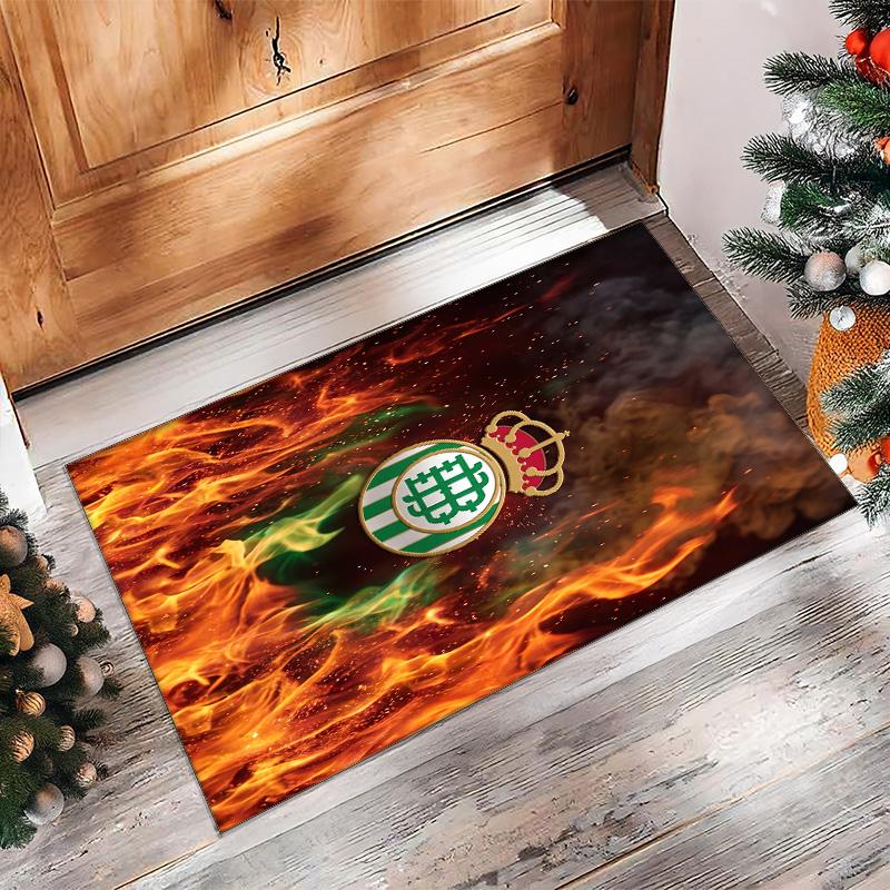 Real Betis Football Print Crystal Velvet Rug, Comfortable Water Absorbent Non Slip Indoor Floor Carpet