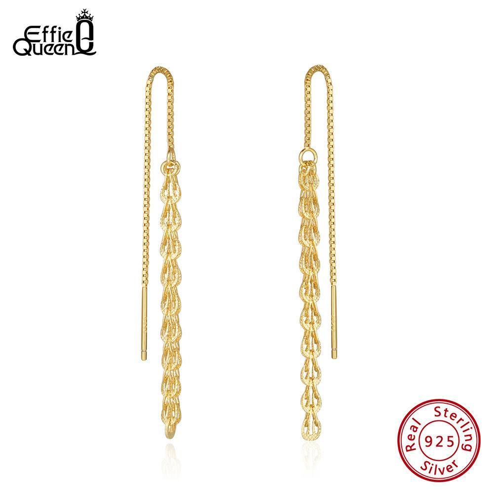 Effie Queen 925 Sterling Silver Dainty Chain Drop Earrings For Women Party Fashion Long Pendant Earrings Tassel Jewelry SE399
