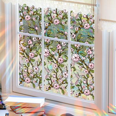 Xc8707 Pink Flower Colorful Sunlight Electrostatic Sticker Double-Sided Visual Window Glass Decorative Sticker