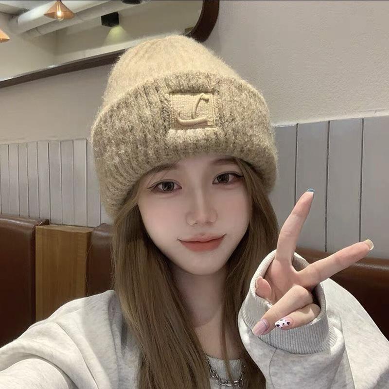 Hat Autumn and Winter Fashion Korean Version Knitted Hat Stacked Big Head Big Brim Wool Hat Versatile Face Small Warm Cold Hat