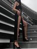 Goth Dark Cosplay High Split Sexy Bandage Women Dresses Gothic Halter Slim Midi Dress Black Grunge Style Alt Partywear
