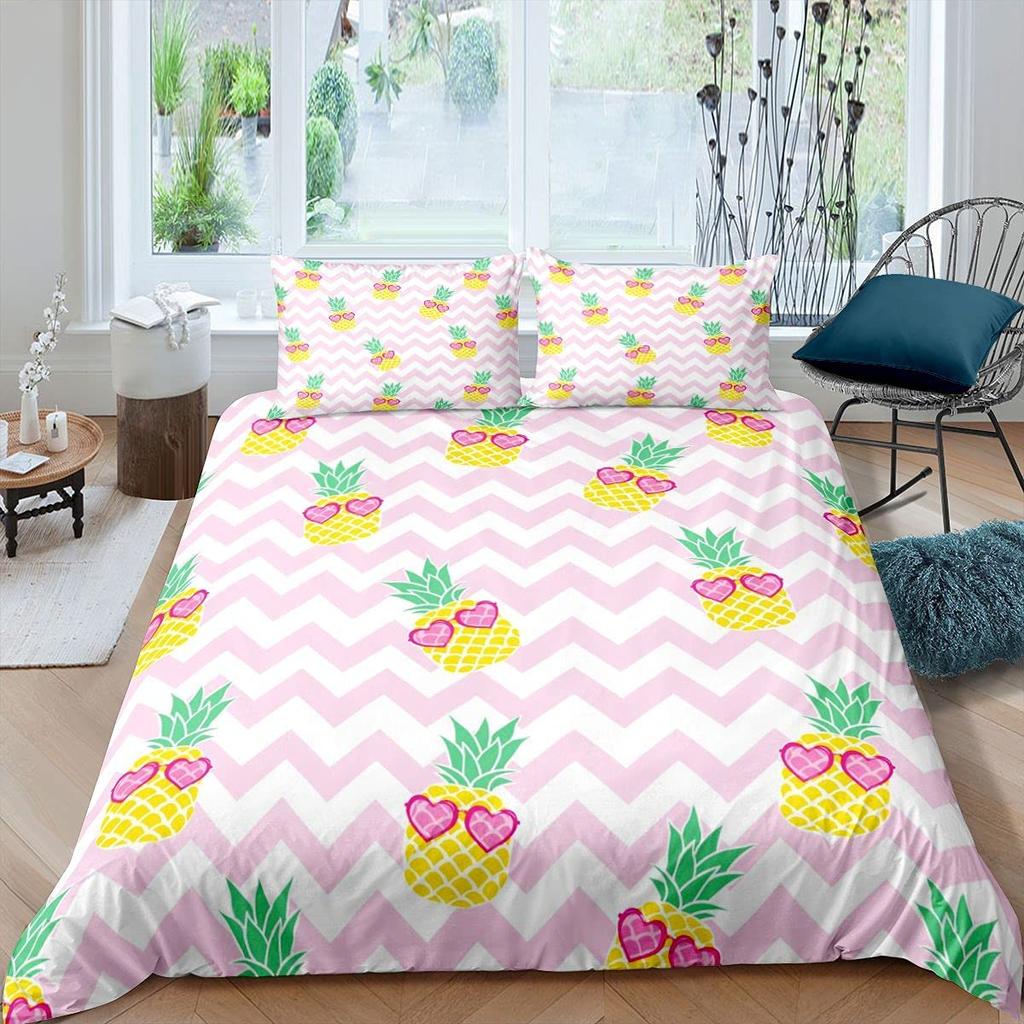 Pineapple Duvet Cover Set Yellow Fruit Pattern King Queen Size For Kids Boys Girls Polyester Comforter Cover With Pillowcase