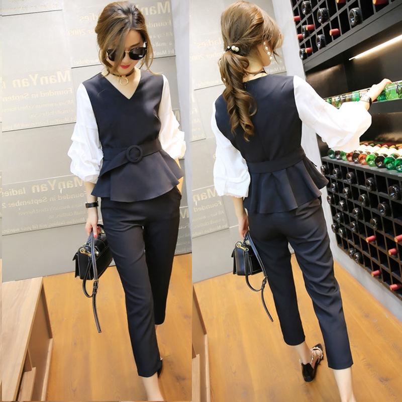 Autumn New Large-size Women's Clothing Fat MM Slim Fit and Slim Meat Professional Fashion and Fashionable Two-piece Set 200 Catties
