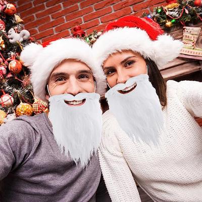 Christmas Santa Claus Beard Realistic Curly Fluffy Soft Elastic Band Adults Kids Santa Cosplay Fake White Handlebar Mustache Party Costume Prop
