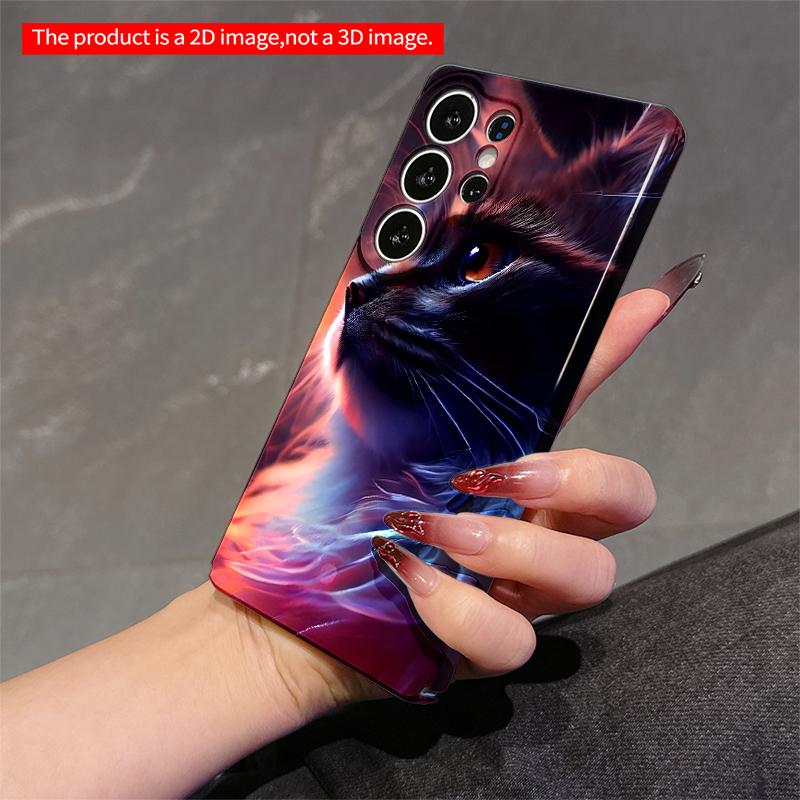 2DFlat Samsung telefon kılıfı Ateşli Kedi Portresi Telefon Kılıfı Galaxy S23 S24 S25ULTRA S26 A12 A14 A15 A16 A54 A55 için Uygulanabilir