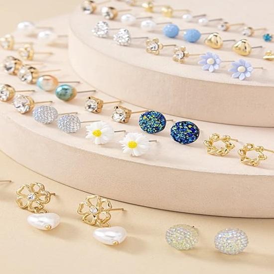 30 Pairs Earrings Combo Set Latest Stylish Crystal Pearl Earrings for Women and Girls