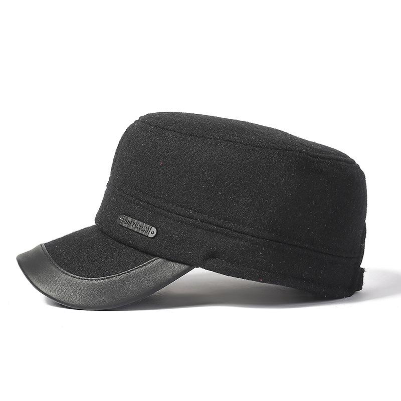 Autumn Winter Hat Men's Velvet Thick Military Caps Wool Dad Hat Middle-Aged and Elderly Outdoor Windproof Ear Protection Warm Flat Top Hat