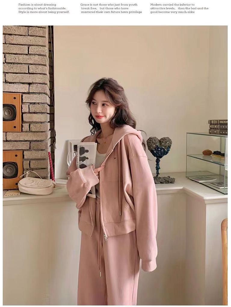 2024 Women's College Style Cotton Hoodie & Wide-Leg Pants Set - Spring/Autumn Casual Wear