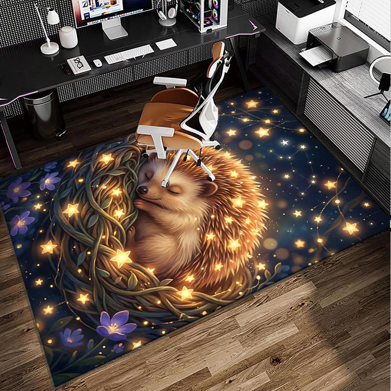 Autumnal Hedgehog Family Office Rug Chair Mat, Entryway Carpet, Suitable for Front Door, Bedroom, Living Room, Desk, Holiday Gift