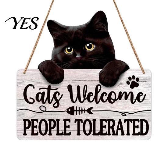 Clear Print Welcome Sign Cat Shaped Sign, Durable Wooden, Waterproof Moisture-Proof Hanging for Front Door Rustic Farmhouse Porch Decoration