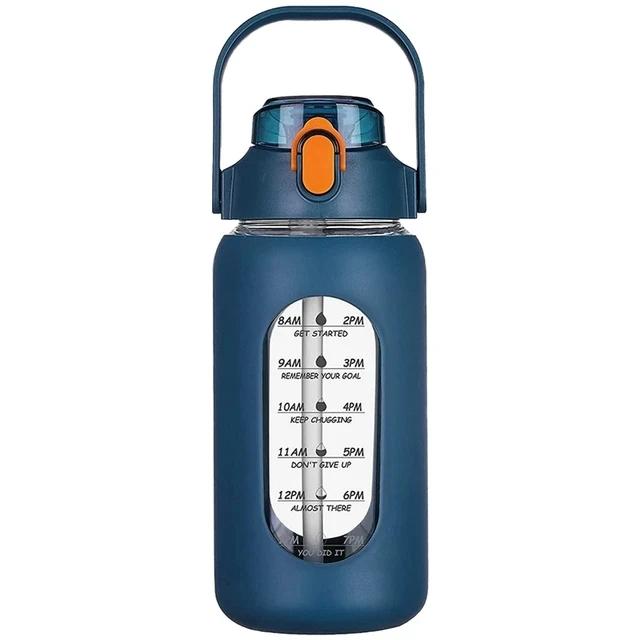 2024 New 946ml/1656ml/1892ml Glass Bottle With Silicone Straw Sleeve And Time Marker Camping Home Office Gym Glass Water Bottle