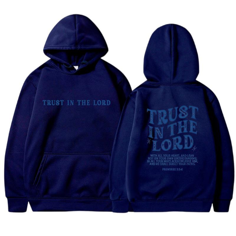TRUST IN THE LORD Women Plus Size Casual Hooded Sweatshirt Solid Color Letter Printed Long Sleeve Plush Sweatshirt