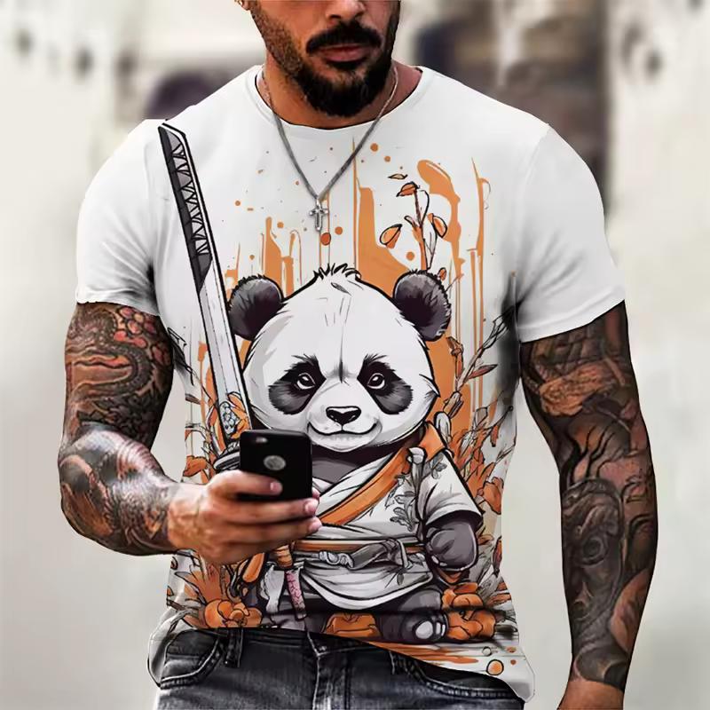 Fashion Panda Graphic T Shirts for Men Trend Summer Short Sleeve 3D Animals Printed Kids T-shirts Loose Streetwear Hip Hop Tees
