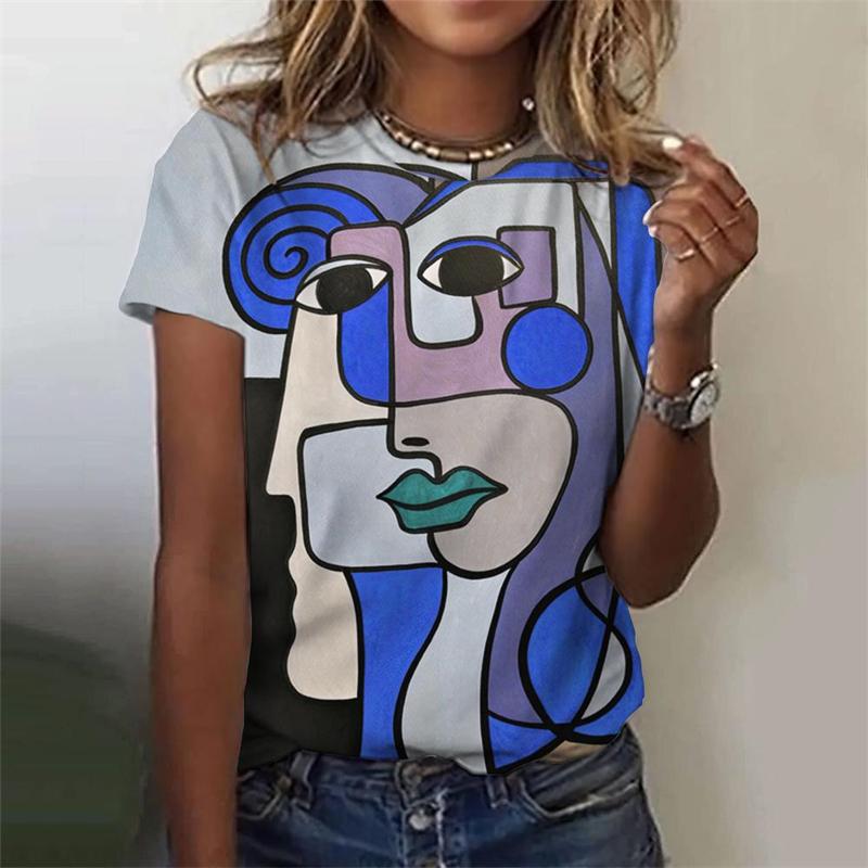 Classic Girls Face Painting 3D Graphic Tee Fashion Floral Print T Shirts For Woman Girl Street Harajuku Colorful Tshirt Tops
