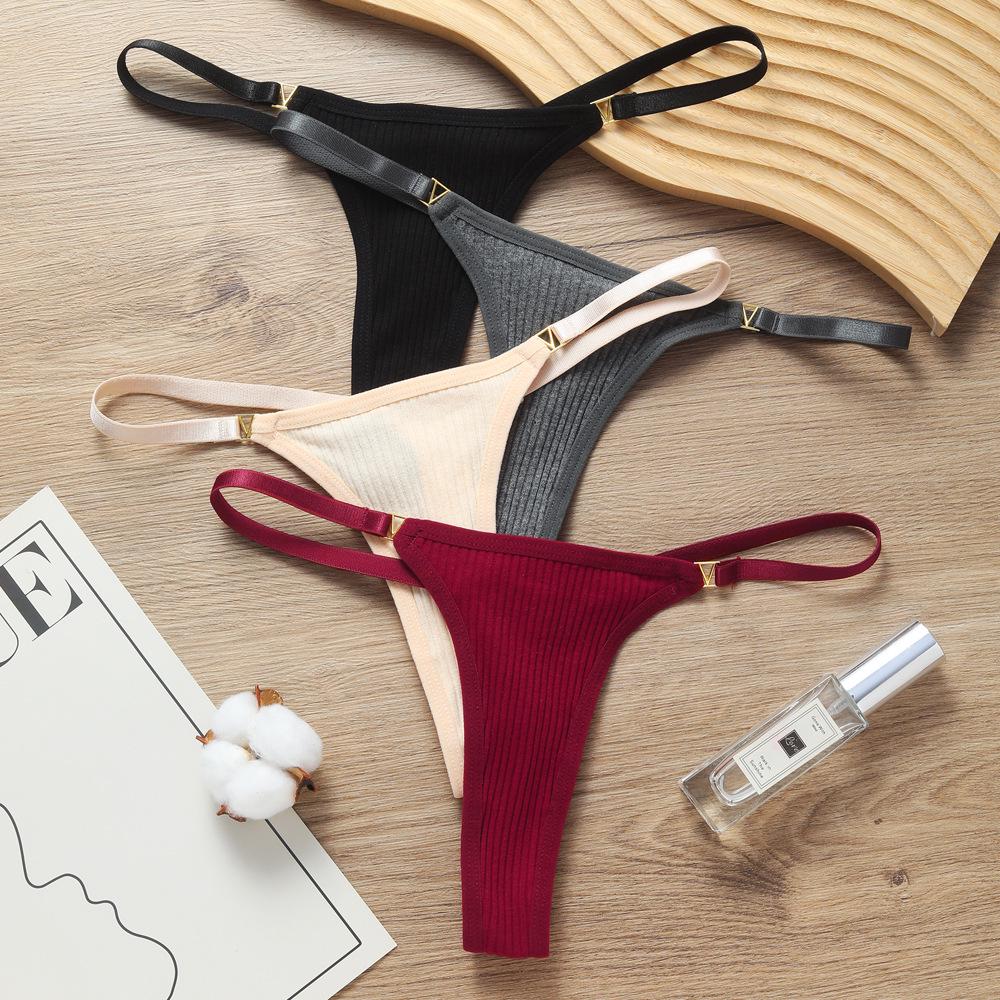 Women's Low-Rise Cotton Ribbed T-back Thong - Sexy, European & American Style, Hip-lifting Fitness, High-Cut Fashion
