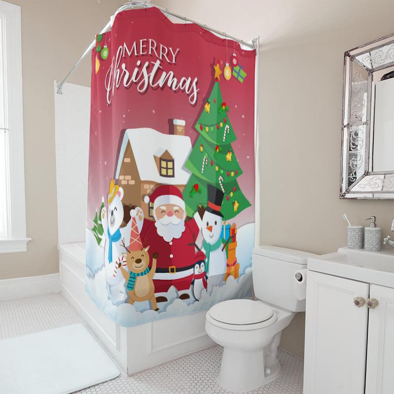TU Christmas Shower Curtain Santa Claus Reindeer Holiday Festive Bathroom Decor XMAS Winter Holiday Cabin Deer Gift Home Decor F
