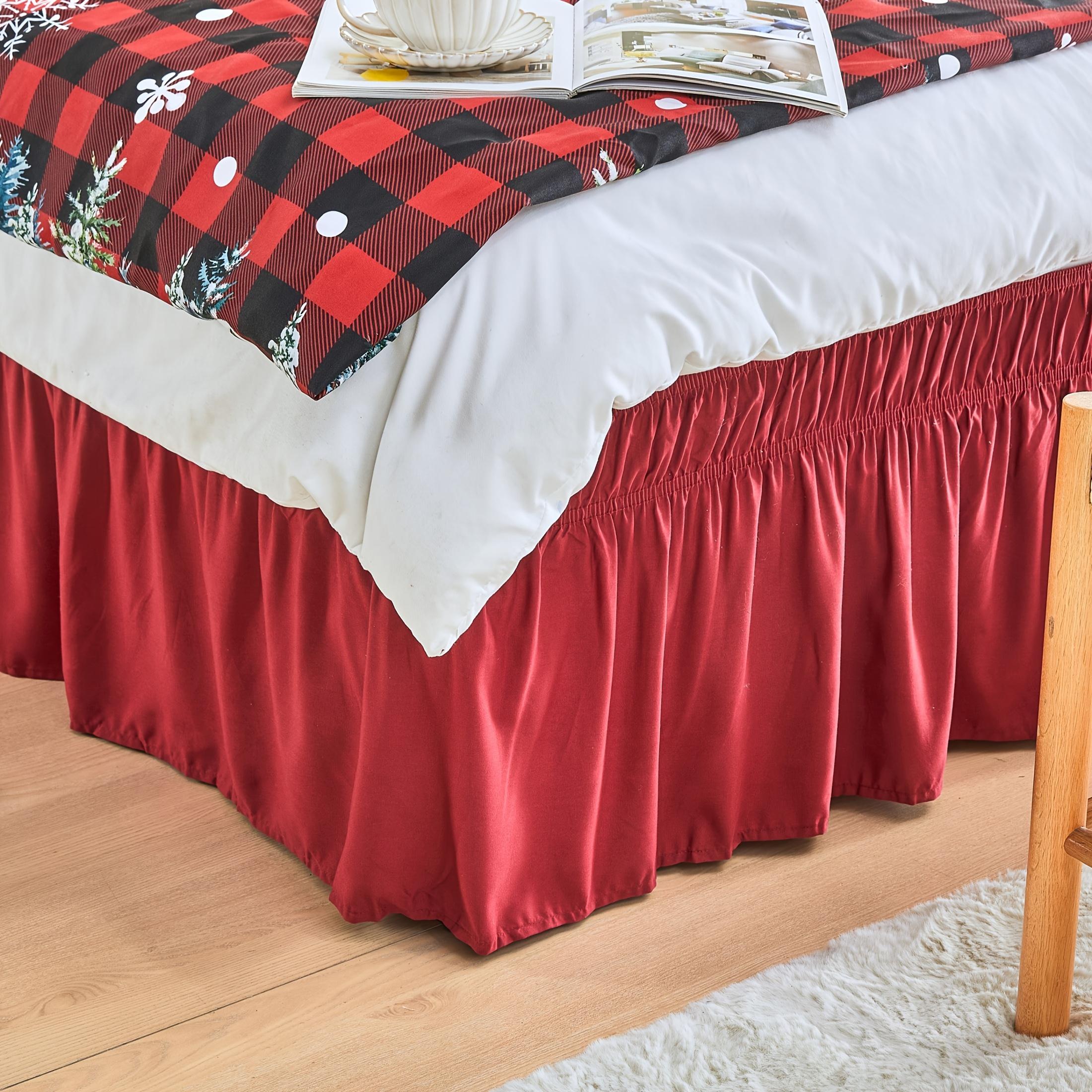 

Эластичная оборка для кровати - Регулируемая драпировка 15 дюймов, Юбка для кровати из микрофибры с удобным дизайном wrap-around, Устойчива к выцветанию и машинной стирке Twin бордовый