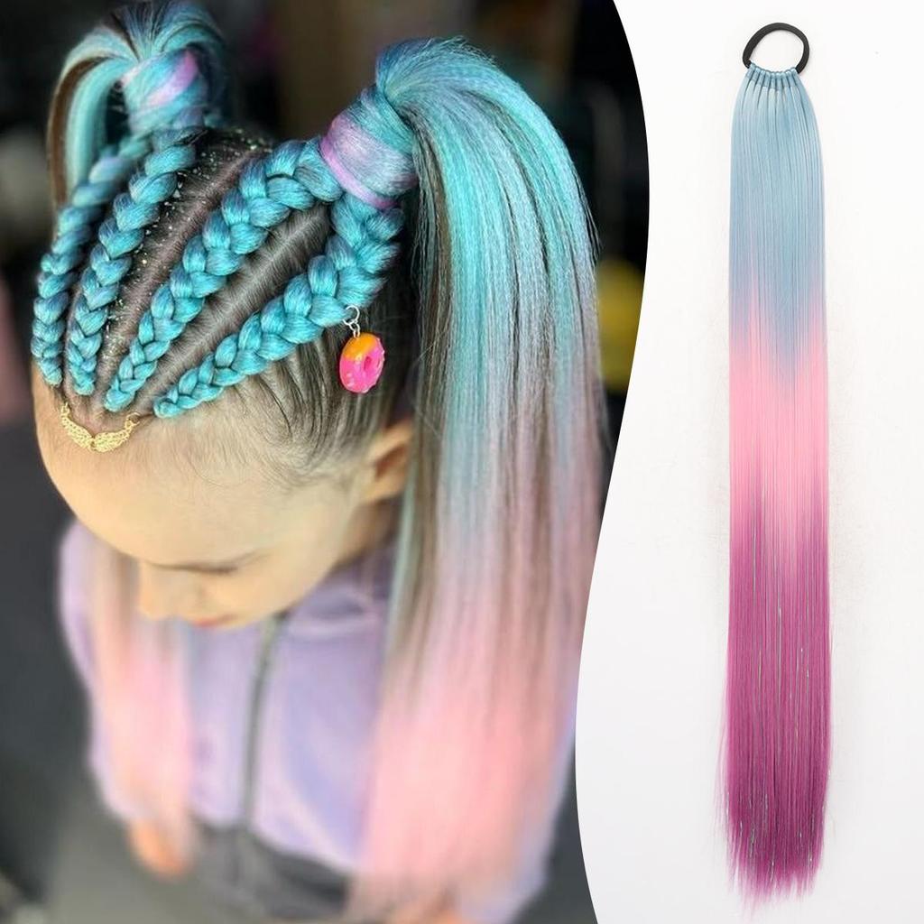 Fialová Červená Růžová Copánková Třpytivá Prodlužovací Gumička do Vlasů Syntetické Pletené Vlasy Pro Děti Dívky Den Šílených Vlasů Odvážné Vlasy