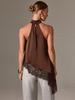 2025 Women's Satin Halter Neck Sleeveless Asymmetrical Camisole with Lace Trim