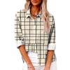 Womens Relaxed Fit Long Sleeve Shirt With 3D Digital Print Plaid Casual Cotton Linen Blouse