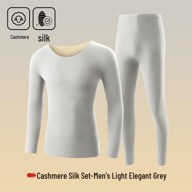 Ropa interior térmica de cachemira y seda alemana: Conjunto Unisex sin Costuras de Cuello Redondo para Otoño e Invierno