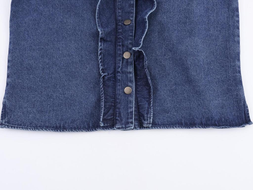 Moda femminile europea e americana: Camicia di Jeans a Strati Casual e Cintura con Jeans a Vita Bassa e Gamba Larga