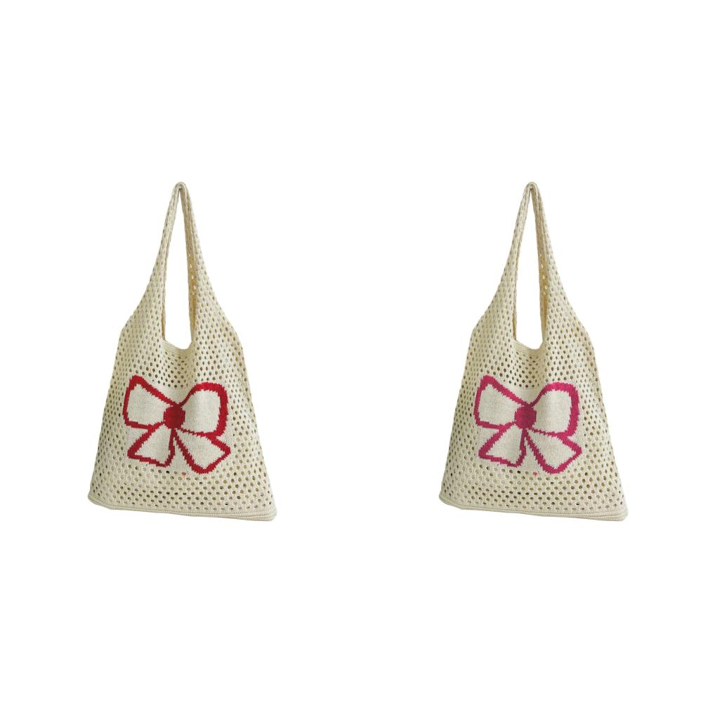 

- Женская тканая сумка-хобо, симпатичная сумка-тоут с бантом для вязания крючком для путешествий на открытом воздухе (красный)