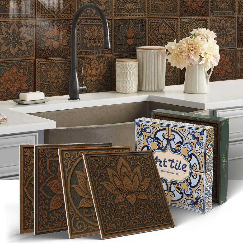 PET Foam Thickened Self-adhesive Wall Sticker, Waterproof and Anti-fouling European Mandala Wallpaper Tile Sticker for Kitchen and Bedroom