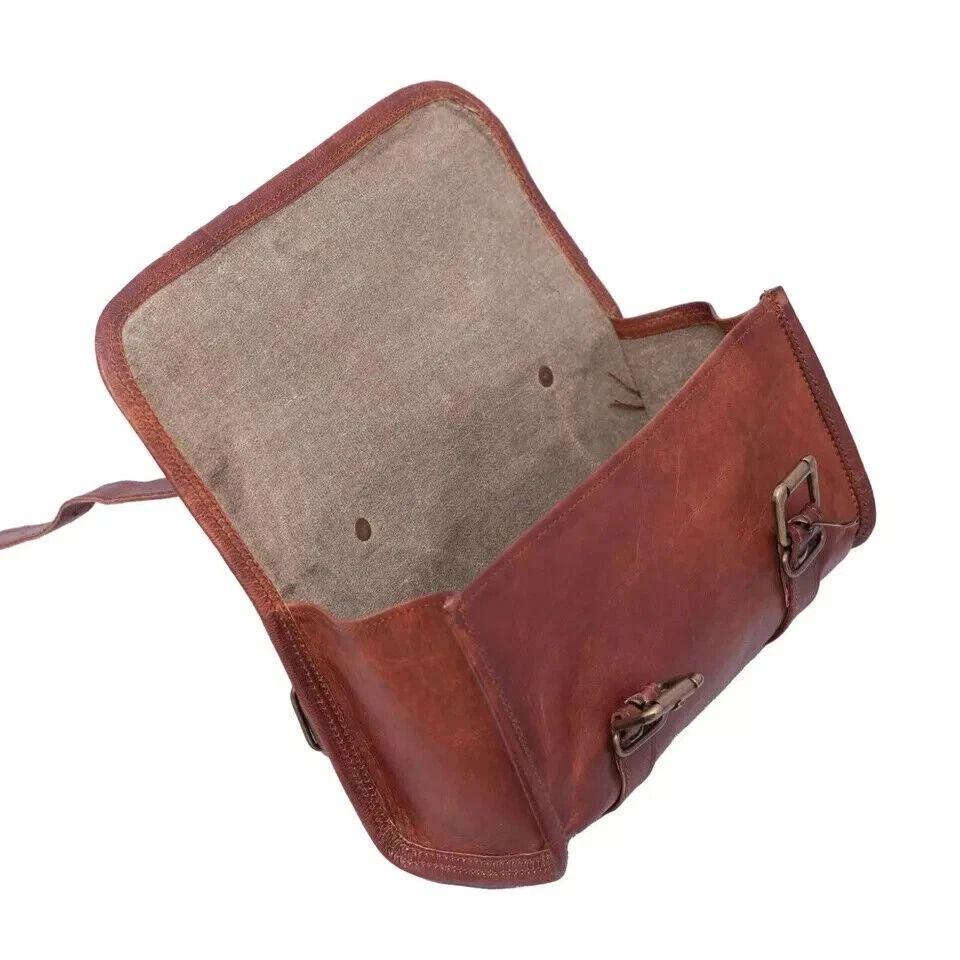 Goat Leather Motorcycle Strap Buckle Closure Tool Bag Genuine Vintage Brown Best