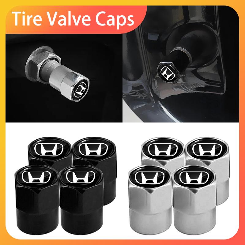 New 4Pcs Car Wheel Tire Valve Caps Air Stem Covers Accessories For Honda Civic Fit Jazz Accord Pilot Passport CRV BRV HRV