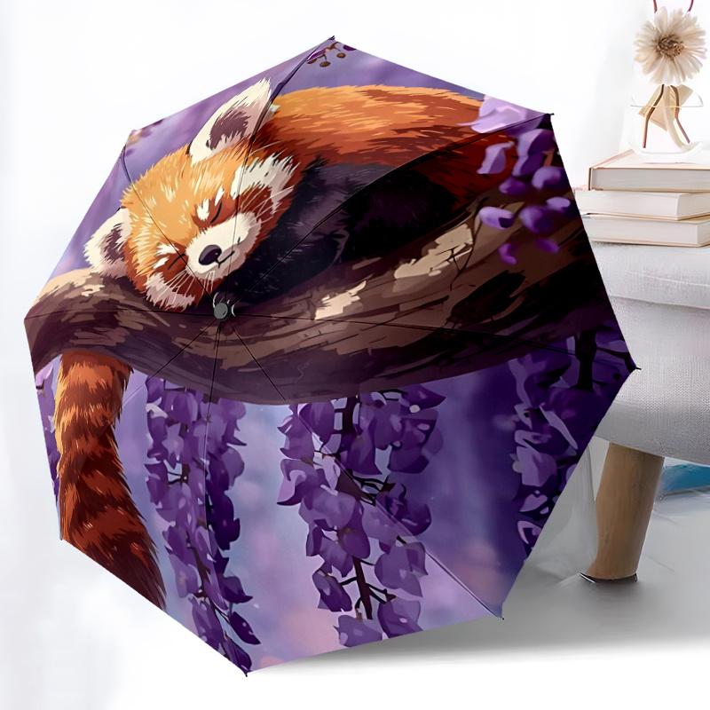 1pc Red Panda, Wisteria Automatic Open/close Umbrella, 8-Rib Sturdy Structure, Portable Travel Umbrella, Parties, Everyday Use,18