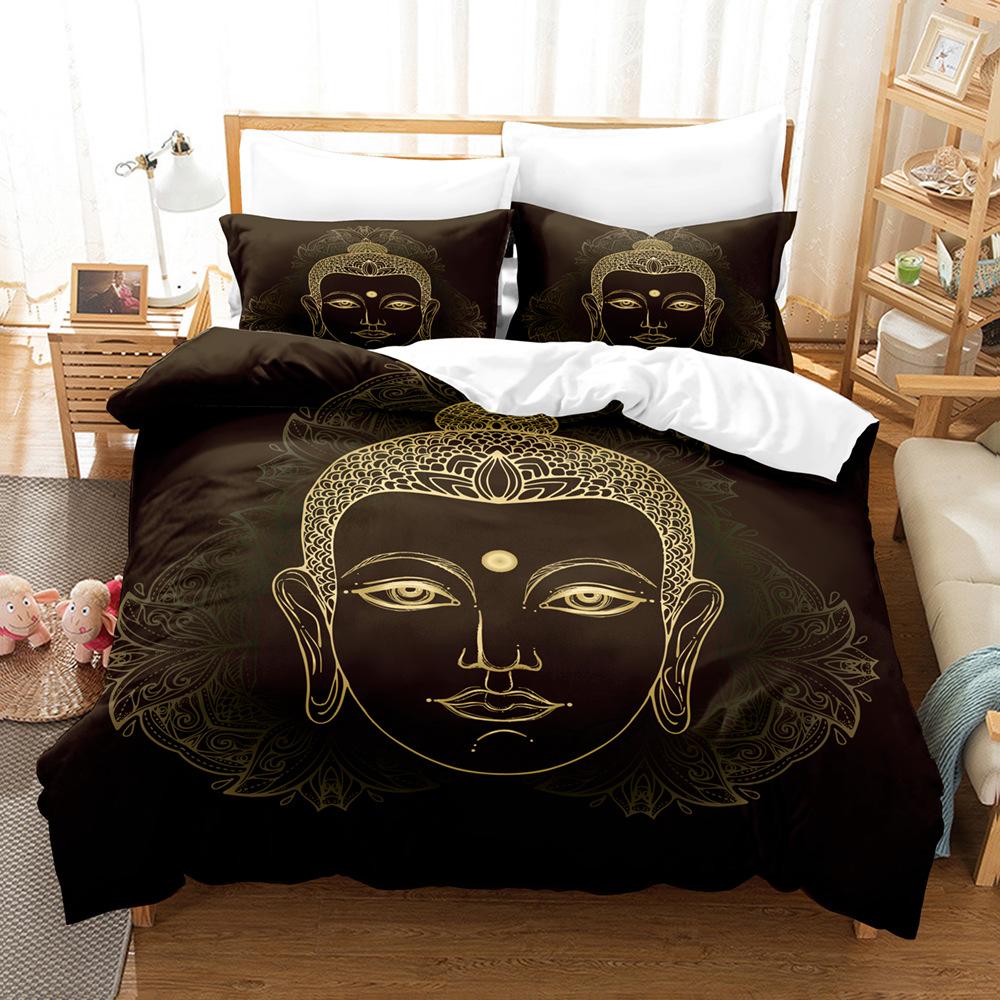 3D Buddha Bedding Set Microfiber Luxury Printed Down Duvet Cover Pillowcase 2/3 Birthday Gift AU210 * 240 Full Size Quick Drying Soft Home Textile