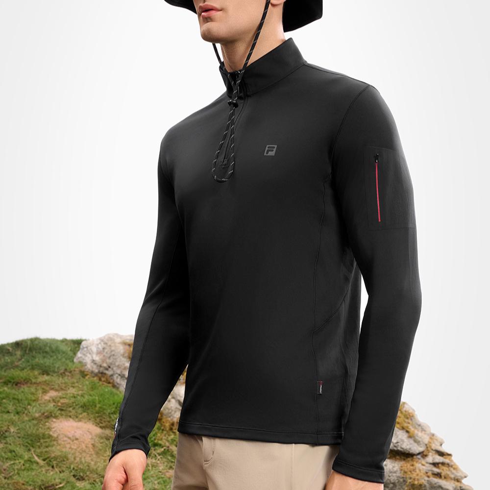 Fila Stand Collar Half-Zip Knitted Long Sleeve T-Shirt Men Tops Deep-Black A11M517209FBK