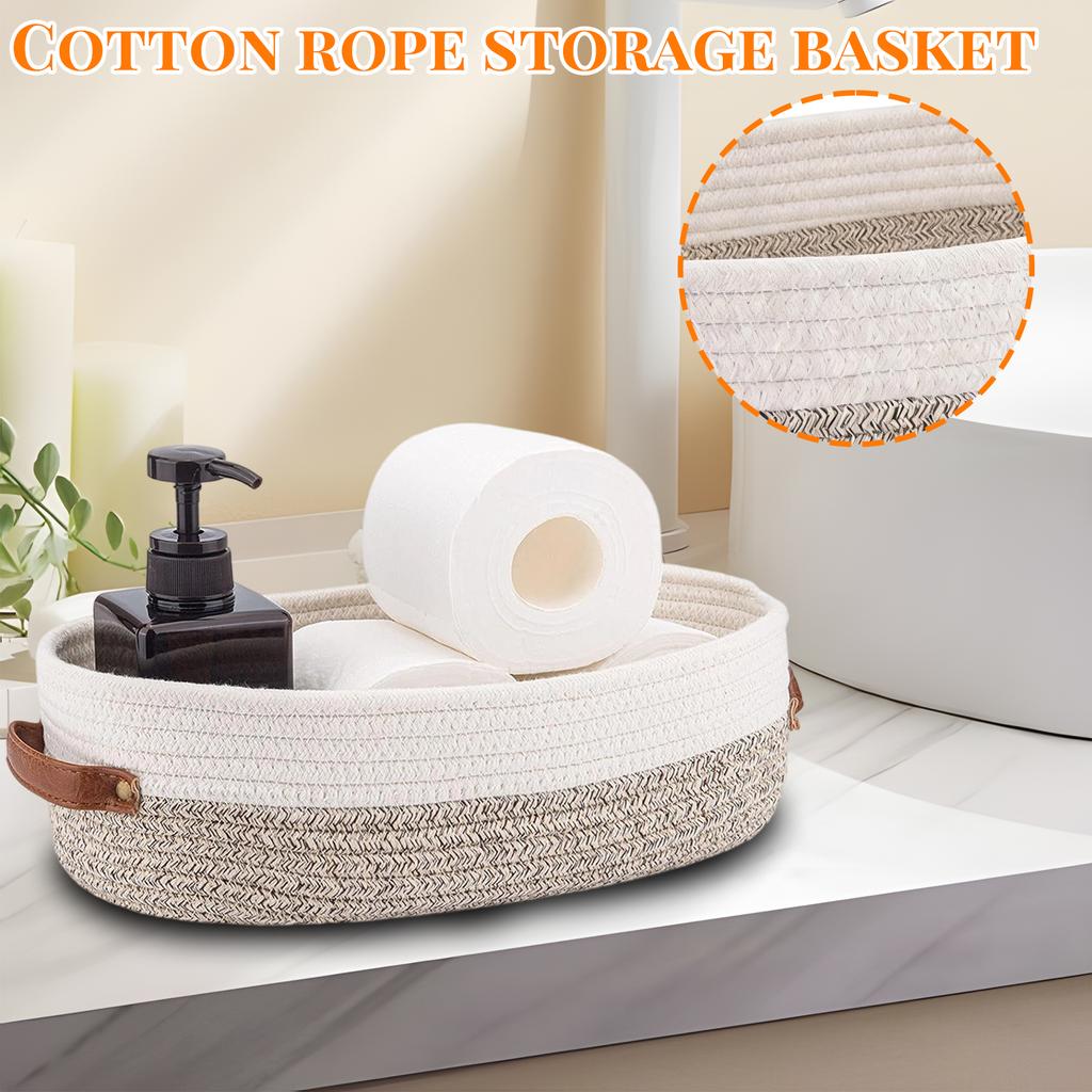 Cotton Rope Storage Basket With Handles - Round Woven Basket For Toys, Snacks, Plants & Home Organization